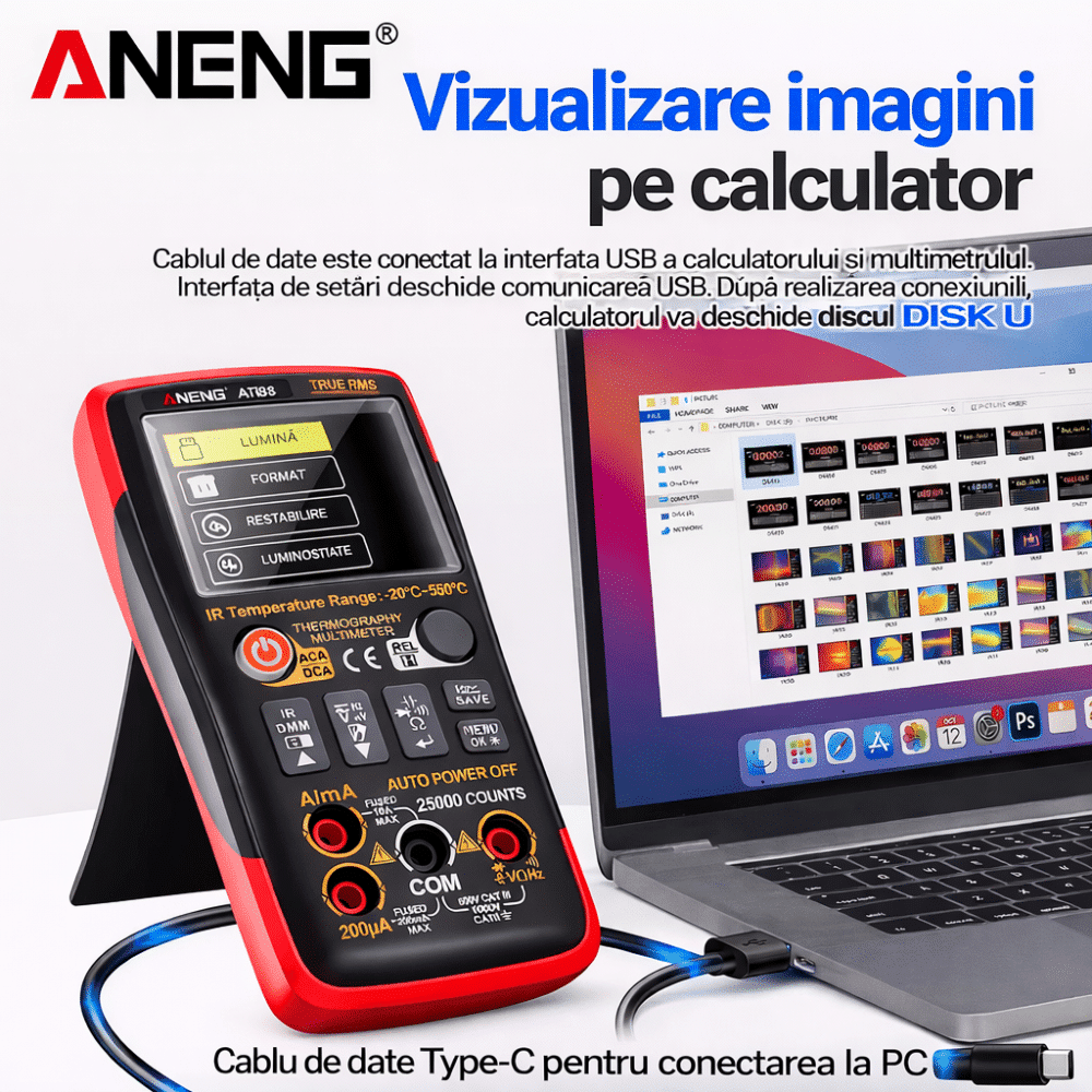 Multimetru ANENG AR01 cu cameră termică, 1000V DC, 750V AC