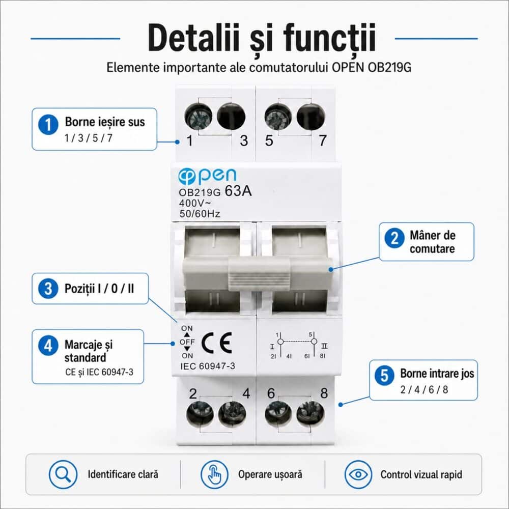 Comutator manual monofazat 63A 2P OPEN – caracteristici și detalii tehnice