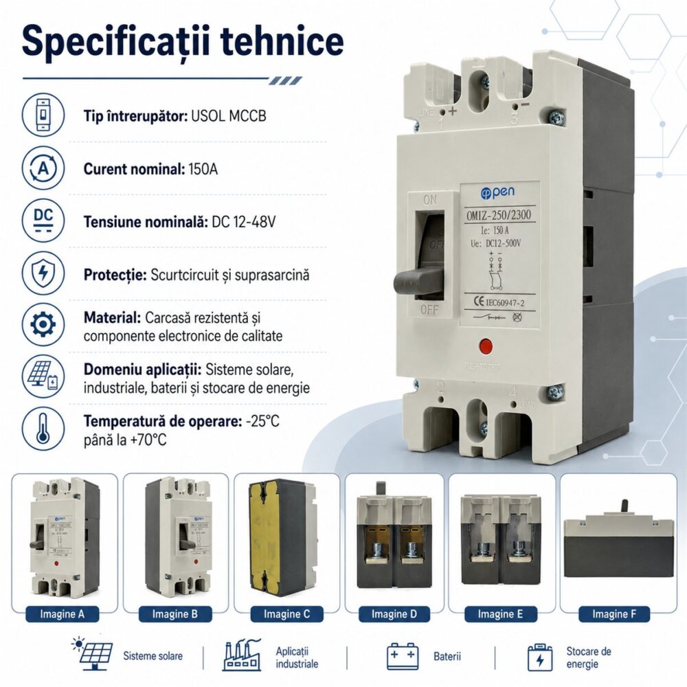 Întrerupător automat MCCB 150A DC OPEN – caracteristici și detalii tehnice
