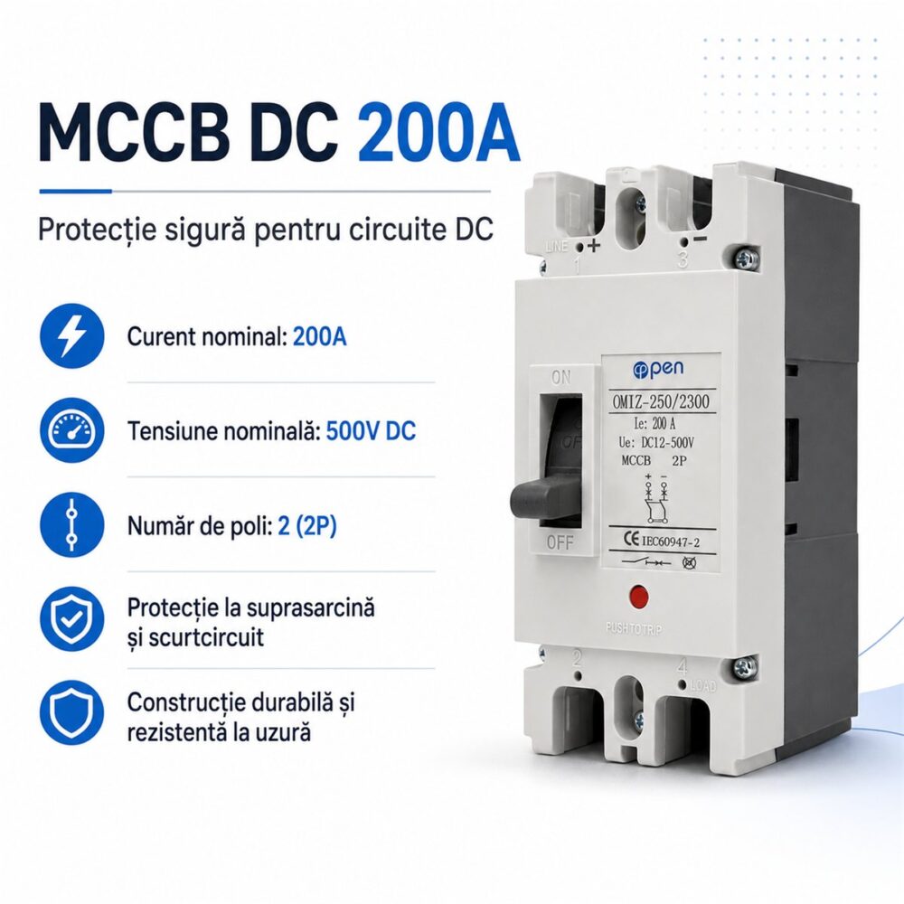 Întrerupător automat MCCB 200A 500V DC OPEN – caracteristici și detalii tehnice