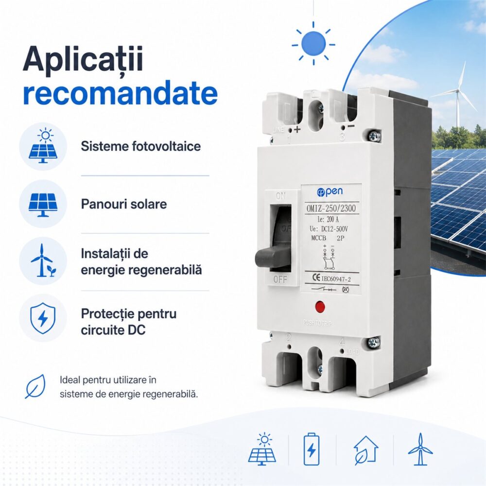 Întrerupător automat MCCB 200A 500V DC OPEN – caracteristici și detalii tehnice
