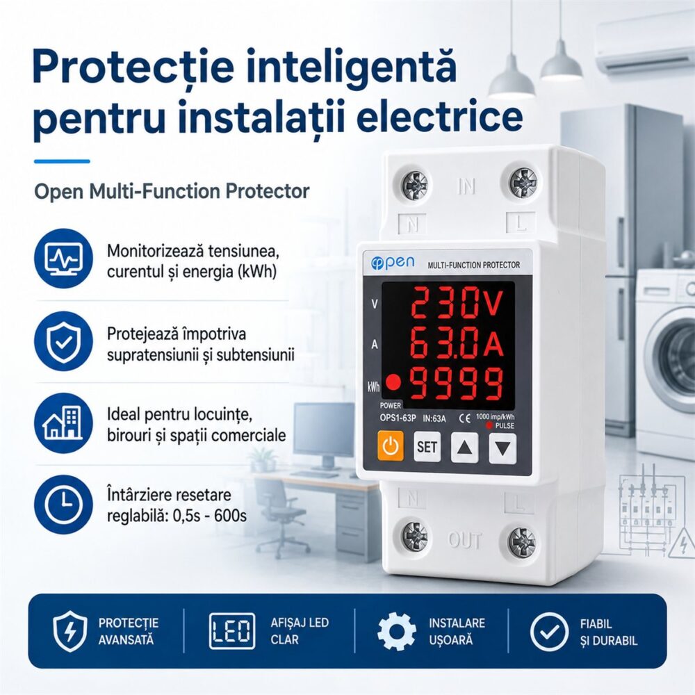 Releu protecție tensiune monofazat 63A OPEN – caracteristici și detalii tehnice