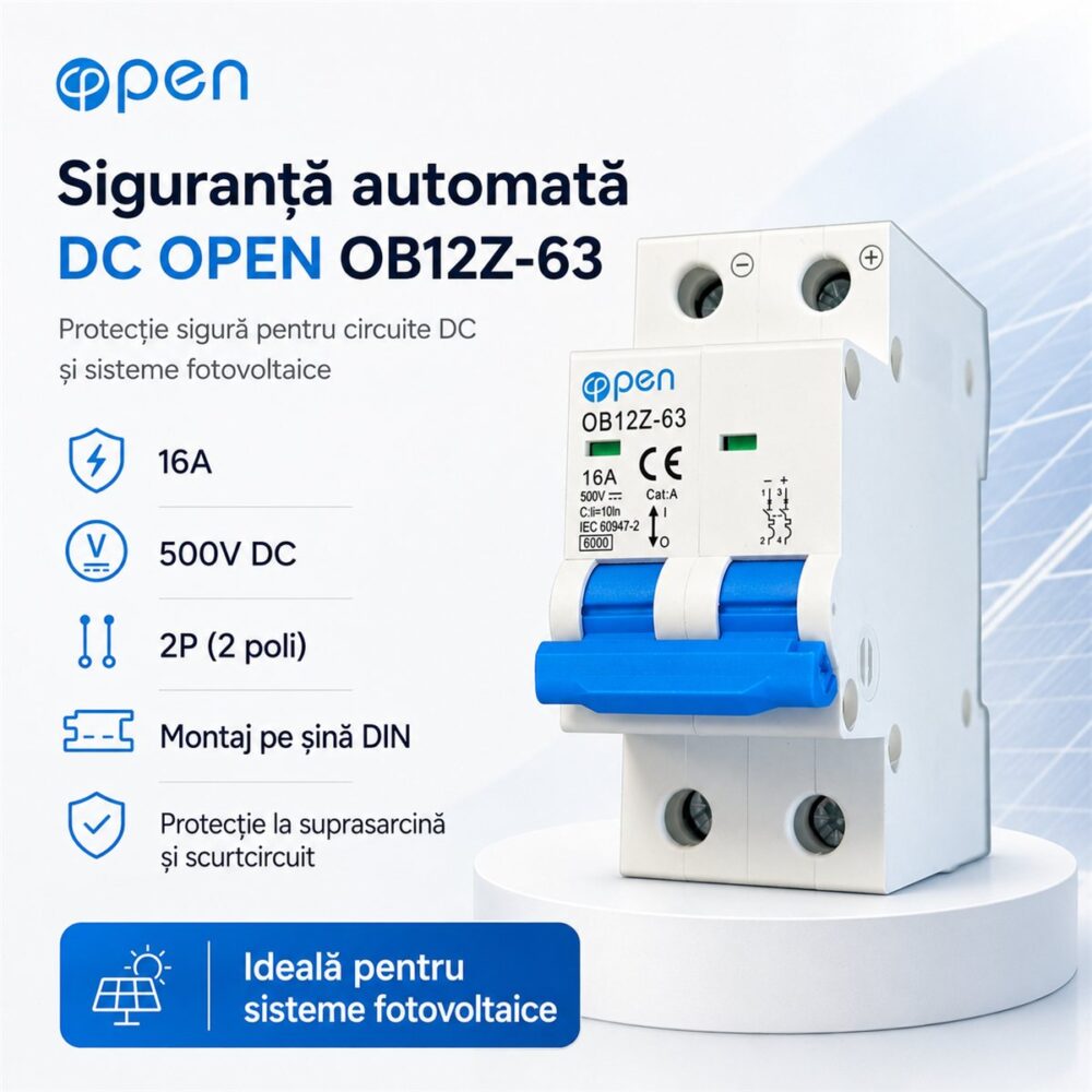 Siguranță automată DC 16A 2 poli 500V OPEN – caracteristici și detalii tehnice